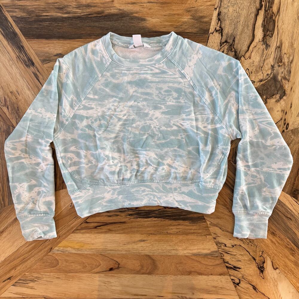 Athleta Girl Ride The Wave Sweatshirt Sea Fog Blue Tie Dye Texture - Size M/8-10